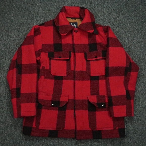 VINTAGE Woolrich Jacket Mens 42 Red Black Buffalo Plaid Wool Lined
